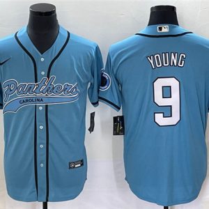 Men Carolina Panthers #9 Bryce Young Blue With Patch Cool Base Stitched Baseball Jersey