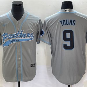 Men Carolina Panthers #9 Bryce Young Gray With Patch Cool Base Stitched Baseball Jersey