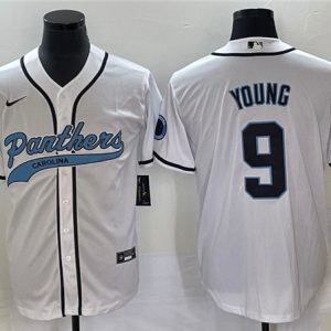 Men Carolina Panthers #9 Bryce Young White With Patch Cool Base Stitched Baseball Jersey