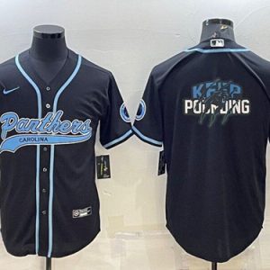 Men Carolina Panthers Black Team Big Logo With Patch Cool Base Stitched Baseball Jersey