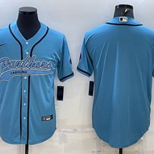 Men Carolina Panthers Blank Blue With Patch Cool Base Stitched Baseball Jersey