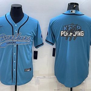 Men Carolina Panthers Blue Team Big Logo With Patch Cool Base Stitched Baseball Jersey