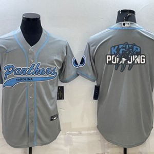 Men Carolina Panthers Gray Team Big Logo With Patch Cool Base Stitched Baseball Jersey