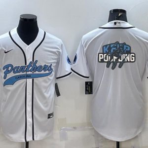 Men Carolina Panthers White Team Big Logo With Patch Cool Base Stitched Baseball Jersey