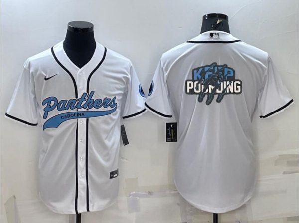 Men Carolina Panthers White Team Big Logo With Patch Cool Base Stitched Baseball Jersey