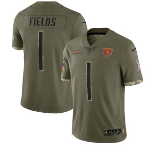 Men Chicago Bears #1 Justin Fields 2022 Olive Salute To Service Limited Stitched Jersey