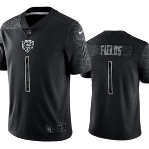 Men Chicago Bears #1 Justin Fields Black Reflective Limited Stitched Football Jersey