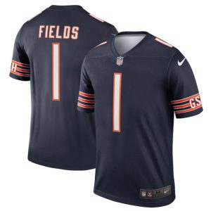 Men Chicago Bears #1 Justin Fields Navy Stitched Football Jersey