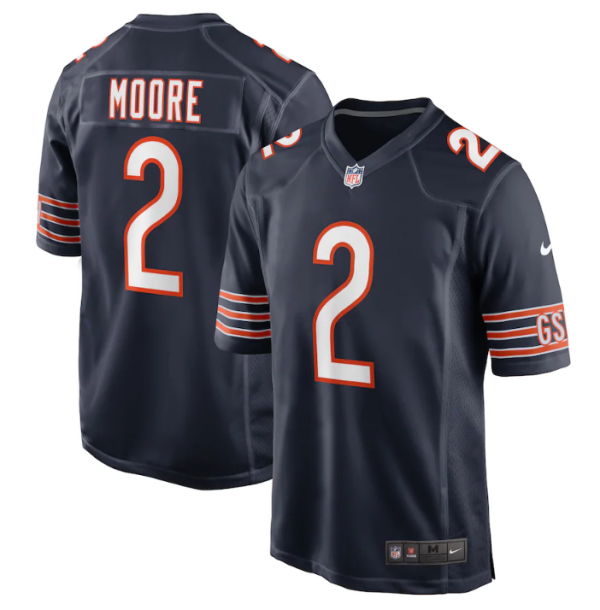 Men Chicago Bears #2 D.J. Moore Navy Stitched Game Jersey