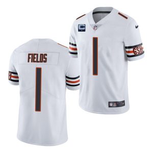 Men Chicago Bears 2022 #1 Justin Fields White With 1-star C Patch Vapor Untouchable Limited Stitched Jersey