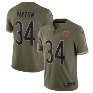 Men Chicago Bears #34 Walter Payton 2022 Olive Salute To Service Limited Stitched Jersey