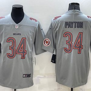 Men Chicago Bears #34 Walter Payton Gray With Patch Atmosphere Fashion Stitched Jersey