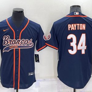 Men Chicago Bears #34 Walter Payton Navy Cool Base Stitched Baseball Jersey