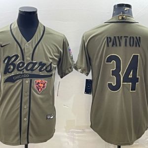 Men Chicago Bears #34 Walter Payton Olive 2022 Salute To Service Cool Base Stitched Baseball Jersey