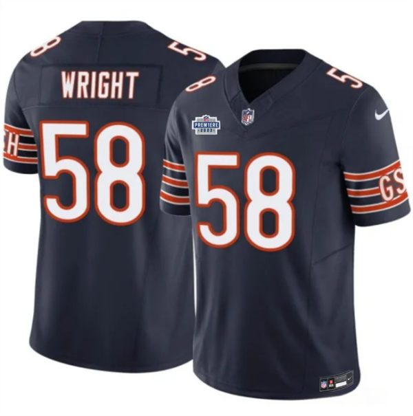 Men Chicago Bears #58 Darnell Wright Navy 2023 F.U.S.E. Prem1ere Patch Football Stitched Jersey