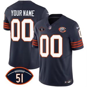 Men Chicago Bears Active Player Custom 2023 F.U.S.E. Navy Dick Butkus Patch Throwback Limited Football Stitched Jersey