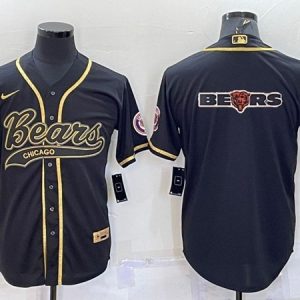 Men Chicago Bears Black Gold Team Big Logo With Patch Cool Base Stitched Baseball Jersey