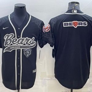 Men Chicago Bears Black Reflective Team Big Logo With Patch Cool Base Stitched Baseball Jersey