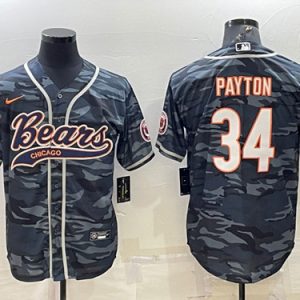 Men Chicago Bears Blank #34 Walter Payton Gray Camo With Patch Cool Base Stitched Baseball Jersey 001