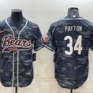 Men Chicago Bears Blank #34 Walter Payton Gray Camo With Patch Cool Base Stitched Baseball Jersey