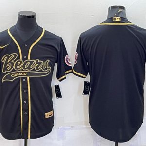 Men Chicago Bears Blank Black Gold With Patch Cool Base Stitched Baseball Jersey