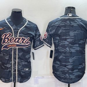 Men Chicago Bears Blank Gray Camo With Patch Cool Base Stitched Baseball Jersey