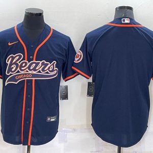 Men Chicago Bears Blank Navy Cool Base Stitched Baseball Jersey