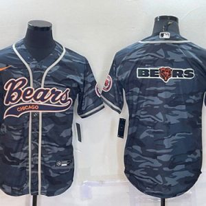 Men Chicago Bears Gray Camo Team Big Logo With Patch Cool Base Stitched Baseball Jersey