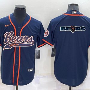 Men Chicago Bears Navy Team Big Logo With Patch Cool Base Stitched Baseball Jersey