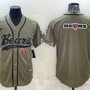 Men Chicago Bears Olive 2022 Salute To Service Team Big Logo Cool Base Stitched Baseball Jersey