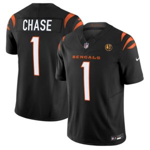 Men Cincinnati Bengals #1 Ja'Marr Chase Black 2023 F.U.S.E. With John Madden Patch Vapor Limited Football Stitched Jersey