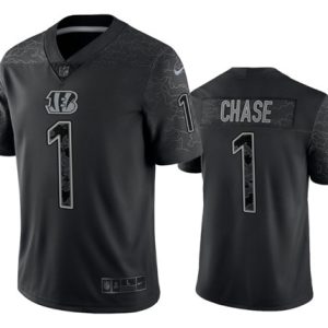 Men Cincinnati Bengals #1 Ja'Marr Chase Black Reflective Limited Stitched Football Jersey