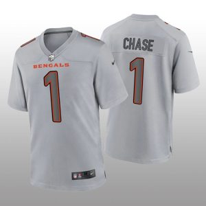 Men Cincinnati Bengals #1 Ja'Marr Chase Gray Atmosphere Fashion Stitched Game Jersey