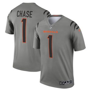 Men Cincinnati Bengals #1 Ja'Marr Chase Gray Stitched Jersey