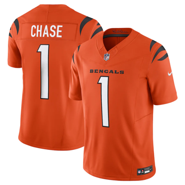 Men Cincinnati Bengals #1 Ja'Marr Chase Orange 2023 F.U.S.E. Vapor Untouchable Limited Stitched Jersey