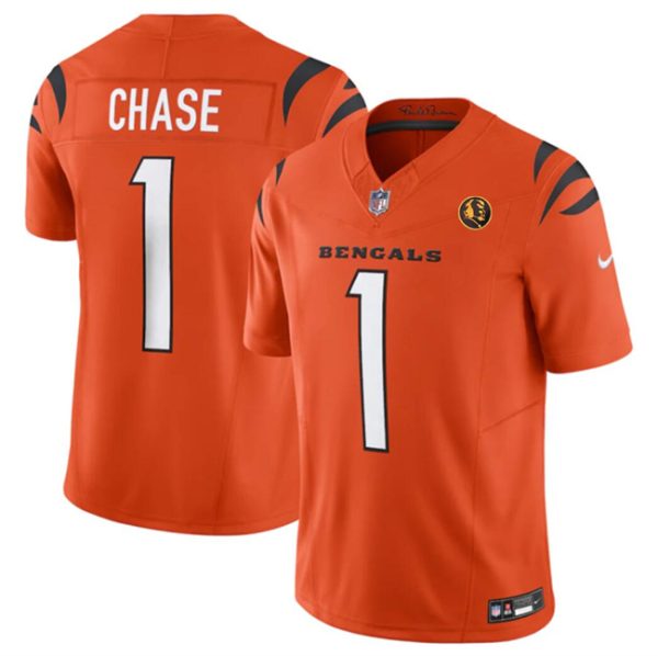 Men Cincinnati Bengals #1 Ja'Marr Chase Orange 2023 F.U.S.E. With John Madden Patch Vapor Limited Football Stitched Jersey