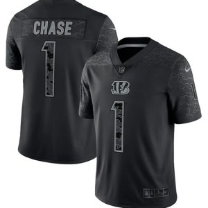 Men Cincinnati Bengals #1 Ja'Marr Chase Reflective Limited Stitched Jersey