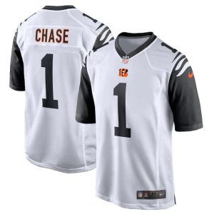 Men Cincinnati Bengals #1 Ja'Marr Chase White Stitched Game Jersey