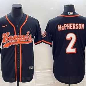 Men Cincinnati Bengals #2 Evan McPherson Black With Patch Cool Base Stitched Baseball Jersey