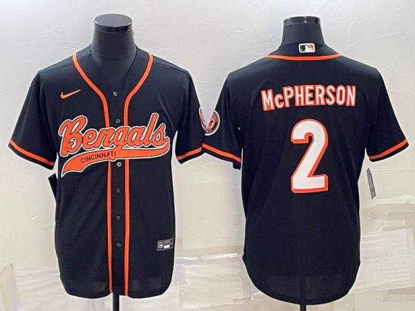 Men Cincinnati Bengals #2 Evan McPherson Black With Patch Cool Base Stitched Baseball Jersey