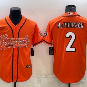 Men Cincinnati Bengals #2 Evan McPherson Orange With Patch Cool Base Stitched Baseball Jersey