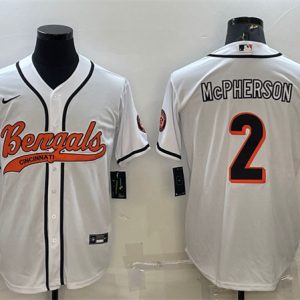 Men Cincinnati Bengals #2 Evan McPherson White With Patch Cool Base Stitched Baseball Jersey