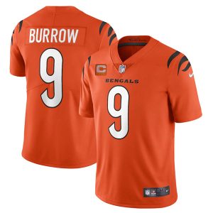 Men Cincinnati Bengals 2022 #9 Joe Burrow Orange With 3-star C Patch Vapor Limited Stitched NFL Jersey