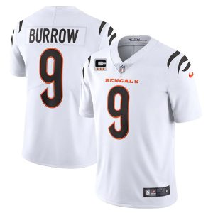 Men Cincinnati Bengals 2022 #9 Joe Burrow White With 3-star C Patch Vapor Limited Stitched NFL Jersey