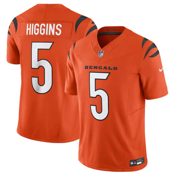 Men Cincinnati Bengals #5 Tee Higgins Orange 2023 F.U.S.E. Vapor Untouchable Limited Stitched Jersey