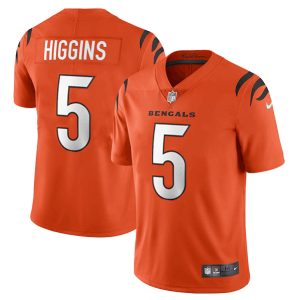 Men Cincinnati Bengals #5 Tee Higgins Orange Vapor Untouchable Limited Stitched Jersey