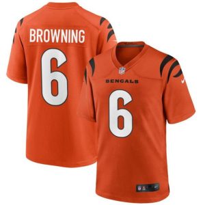 Men Cincinnati Bengals #6 Jake Browning Orange Stitched Game Jersey