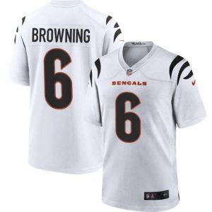 Men Cincinnati Bengals #6 Jake Browning White Stitched Game Jersey