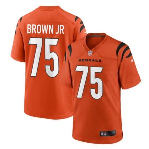 Men Cincinnati Bengals #75 Orlando Brown Jr. Orange Stitched Game Jersey