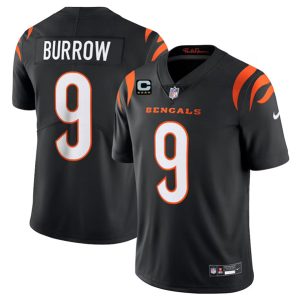 Men Cincinnati Bengals #9 Joe Burrow Black With 4-Star C Patch Vapor Untouchable Limited Football Stitched Jersey